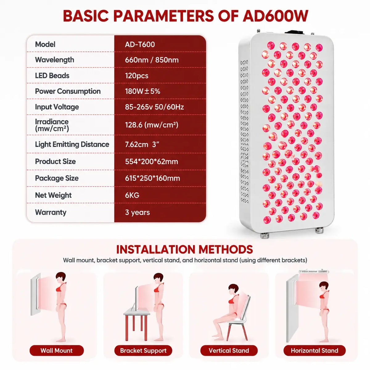 600W Red & Near-Infrared LED Therapy Panel for Muscle Recovery