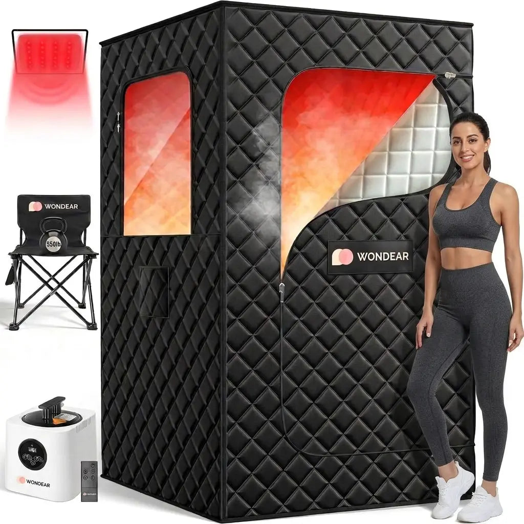 Portable Infrared Sauna Box for Home, 3L 1400W Steam Sauna TentPortable Sauna, Personal Sauna Pod, 660nm Red Light, Remote Control, Folding Chair, 15 Levels, 99-Min Timer,32" x 32" x 71"