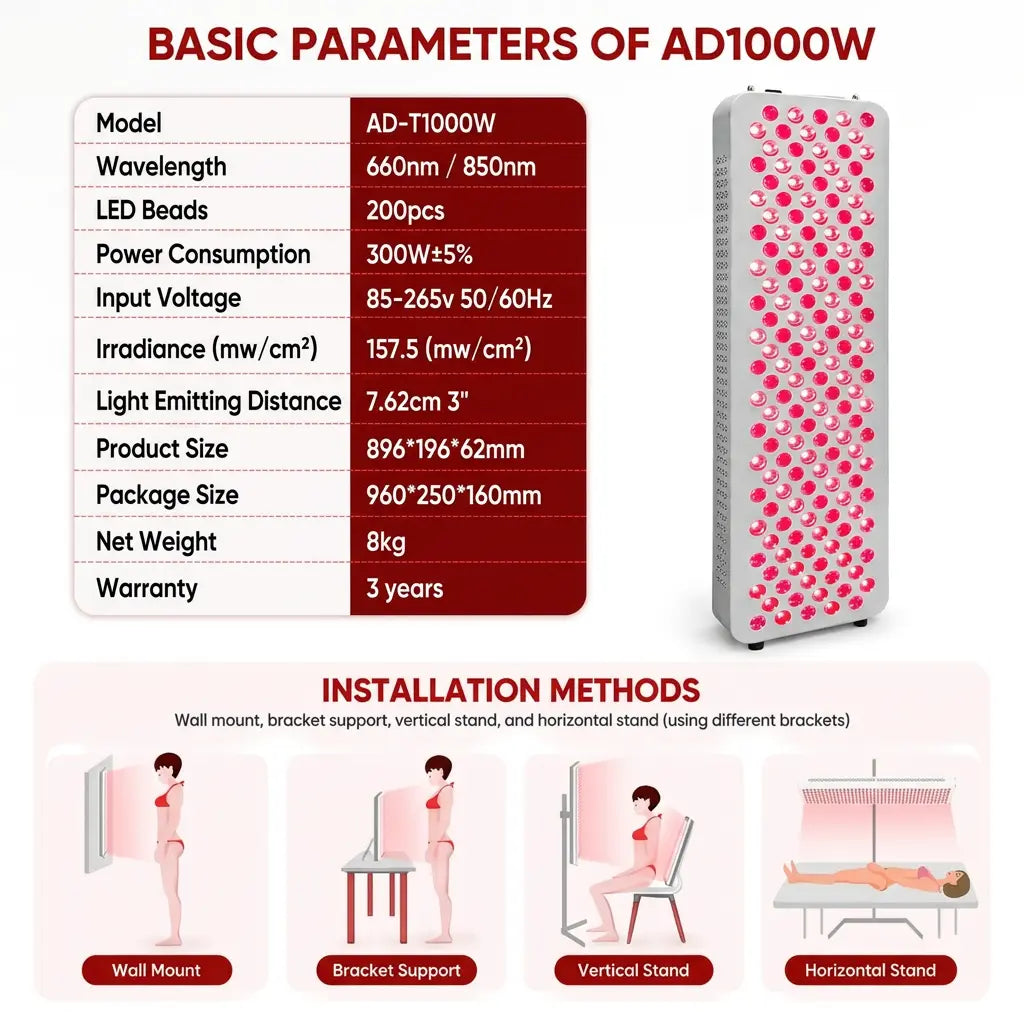 1000W Infrared Therapy Lamp – Red & Near-Infrared LED Panel