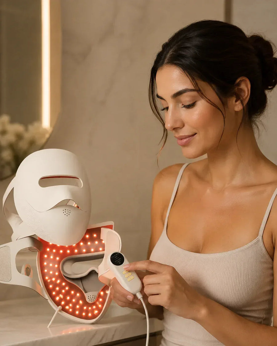 Choose a light mode on the LED face mask controller
