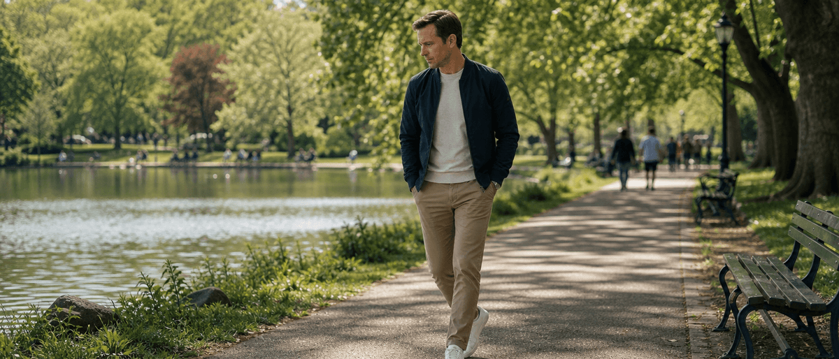 A person walking along an open path